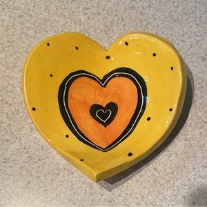 Mary Rose Young Pottery Yellow and Orange Heart Soap Dish Signed and Dated 1999